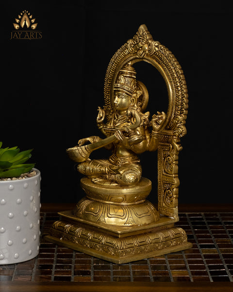 10" Goddess Saraswathi Brass Statue