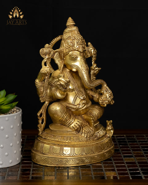9" Blessing Ganesh Brass Statue