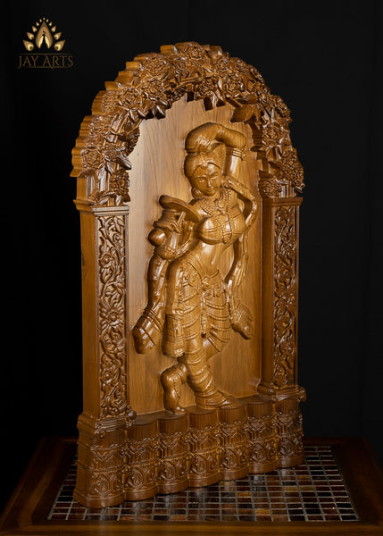 24" Apsara Wood Carving - Oakwood Wall Panel