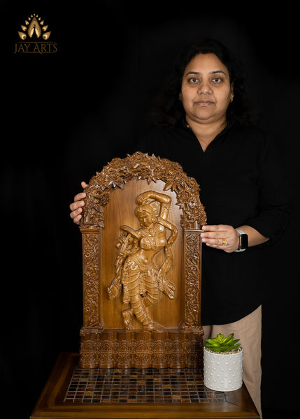 24" Apsara Wood Carving - Oakwood Wall Panel