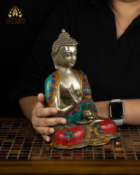 10" Buddha in Vitarka Mudra - Brass Buddha Statue