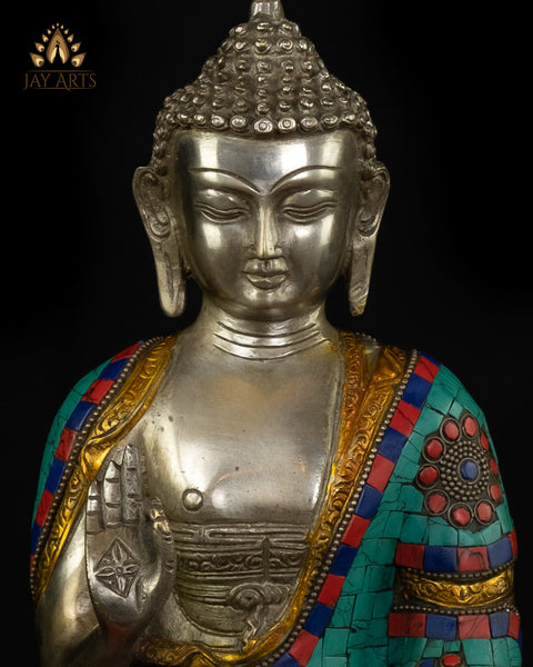 10" Buddha in Vitarka Mudra - Brass Buddha Statue