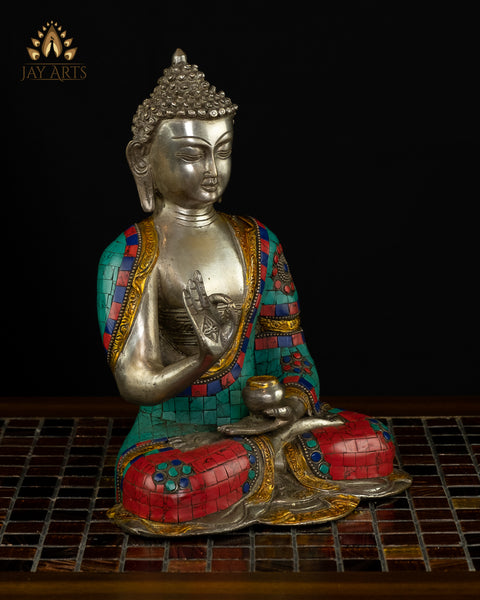 10" Buddha in Vitarka Mudra - Brass Buddha Statue