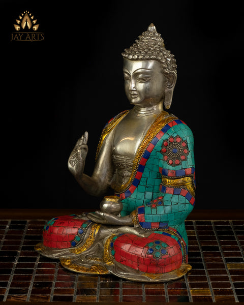 10" Buddha in Vitarka Mudra - Brass Buddha Statue