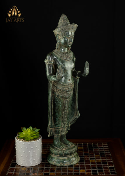 22" Standing Buddha in Abhaya Mudra - Bayon Style Buddha from Cambodia