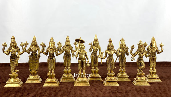 Dasavataram set - The Ten Incarnations of Lord Vishnu (Ten Brass statues)