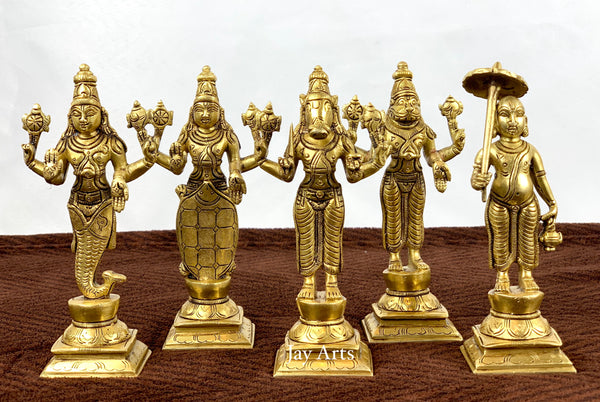 Dasavataram set - The Ten Incarnations of Lord Vishnu (Ten Brass statues)