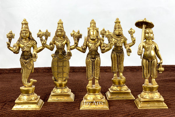 Dasavataram set - The Ten Incarnations of Lord Vishnu (Ten Brass statues)