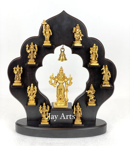 Dasavataram - Lord Vishnu and ten incarnations in wooden frame (A miniature set)