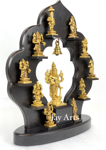 Dasavataram - Lord Vishnu and ten incarnations in wooden frame (A miniature set)