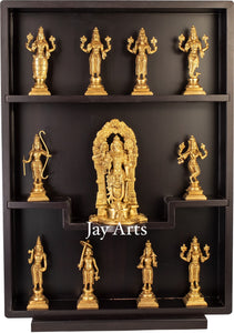 Dasavataram set in a wooden frame - Lord Vishnu and His Ten Incarnations