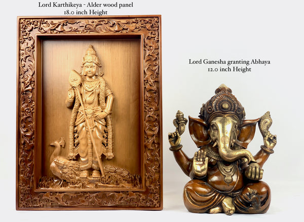 Lord Karthikeya wood carving - Alder wood panel 18" x 13"