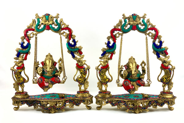 Lord Ganesh on a swing - Ganesh Jhoola with inlay work