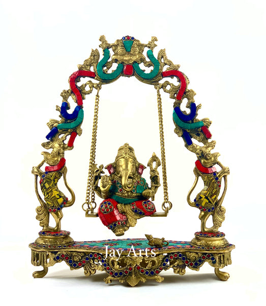 Lord Ganesh on a swing - Ganesh Jhoola with inlay work