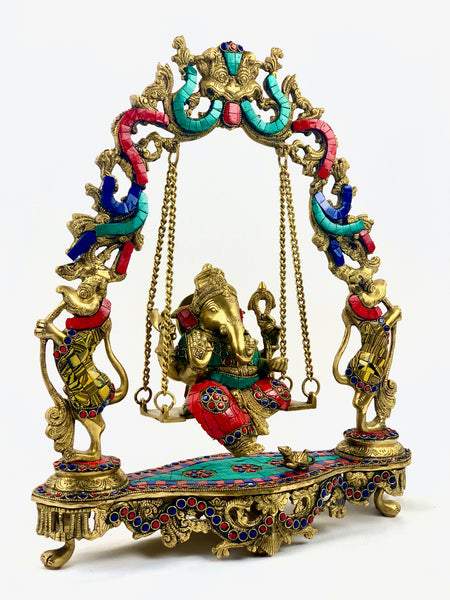 Lord Ganesh on a swing - Ganesh Jhoola with inlay work