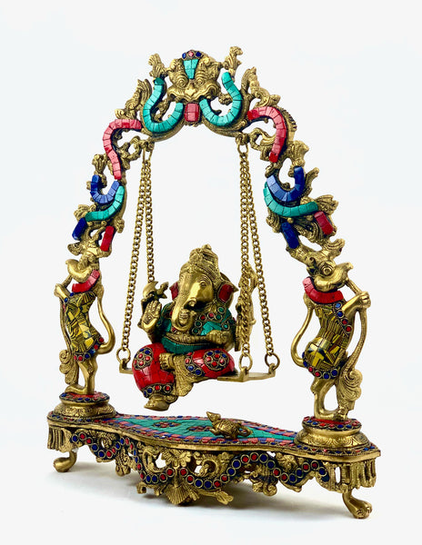 Lord Ganesh on a swing - Ganesh Jhoola with inlay work