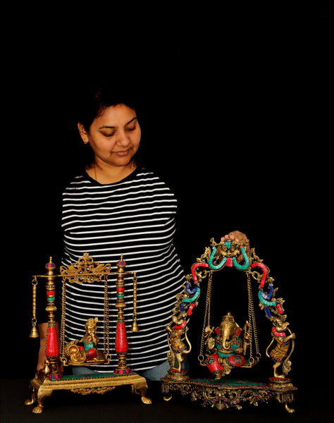 Lord Ganesh on a swing - Ganesh Jhoola with inlay work