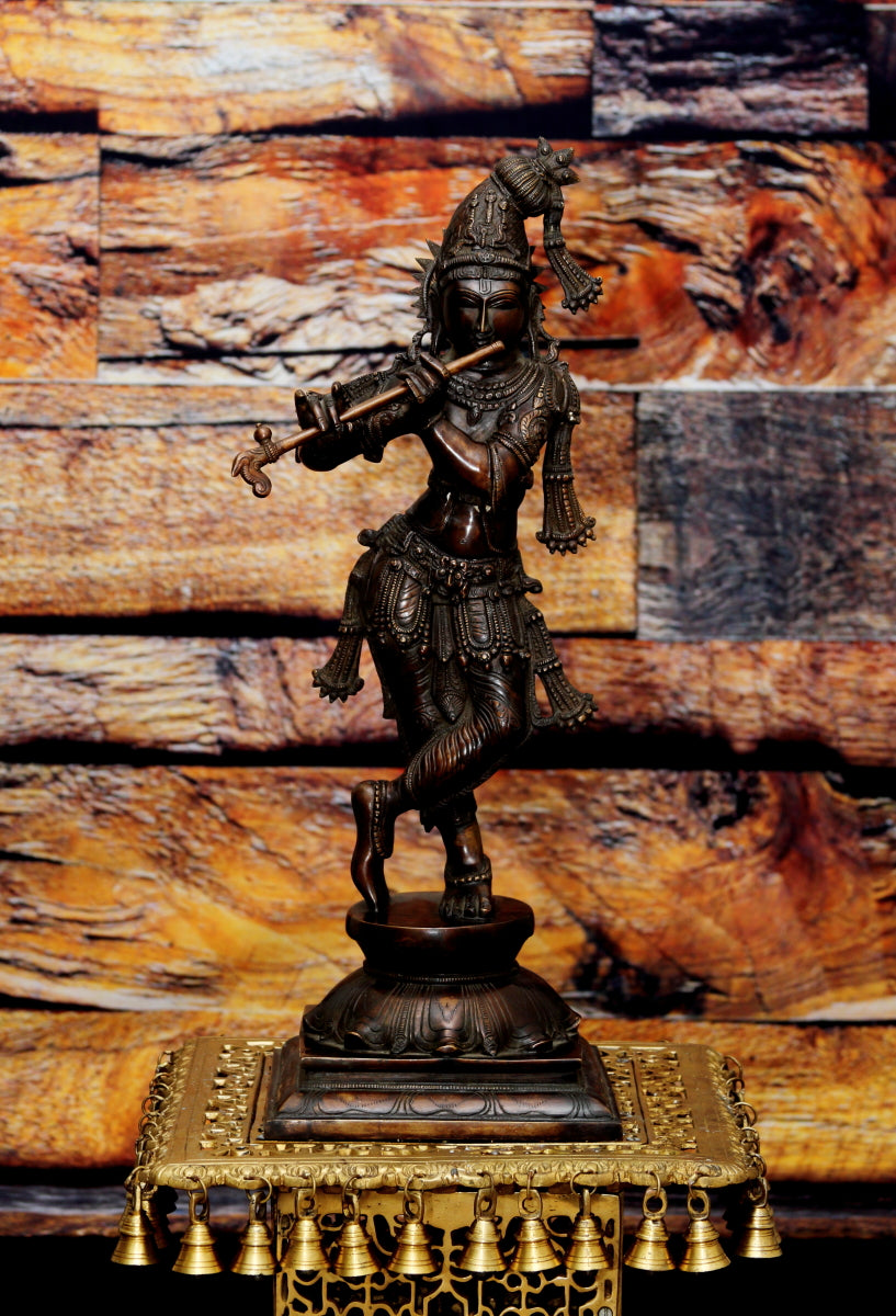 Mukunda playing Flute 23" Brass Statue
