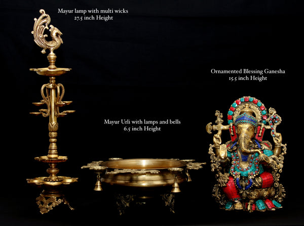 Mayur Urli with Lamps and Bells