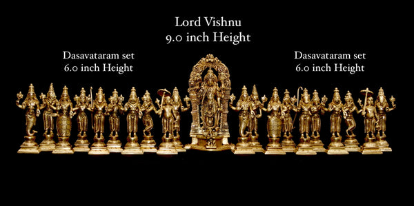 Dasavataram set - The Ten Incarnations of Lord Vishnu (Ten Brass statues)