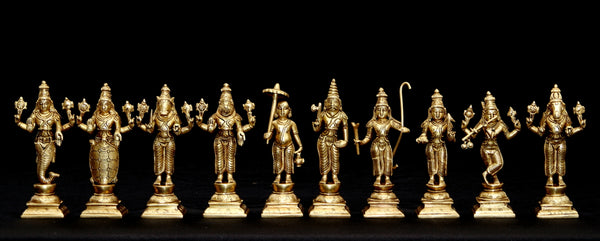 Dasavataram set - The Ten Incarnations of Lord Vishnu (Ten Brass statues)