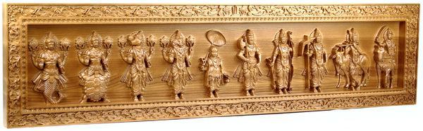 The Ten Incarnations of Lord Vishnu - The Grand panel of Dasavataram in Ash wood