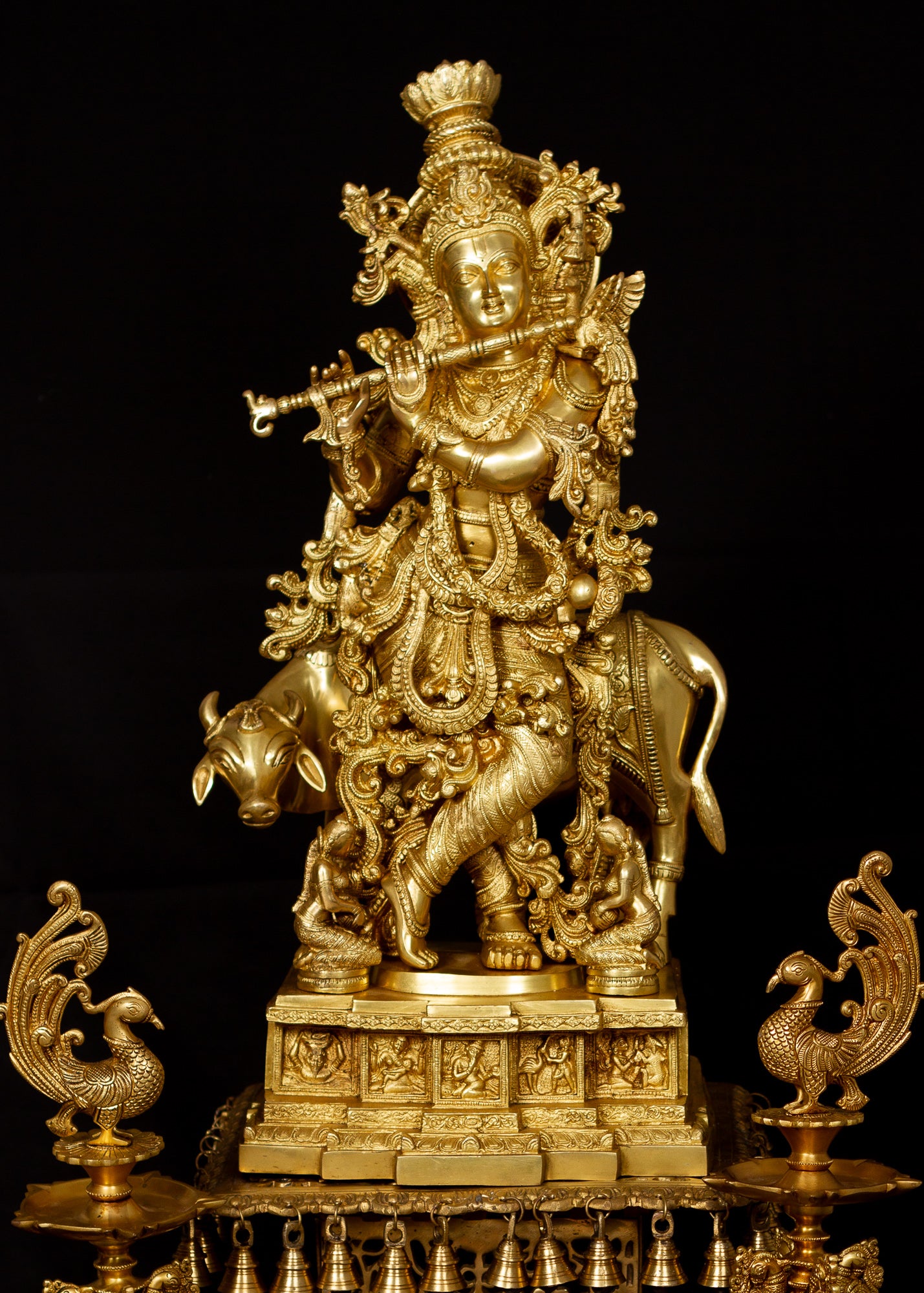 Lord Venugopala with a Cow 28" - A Resplendent Statue of Lord Krishna