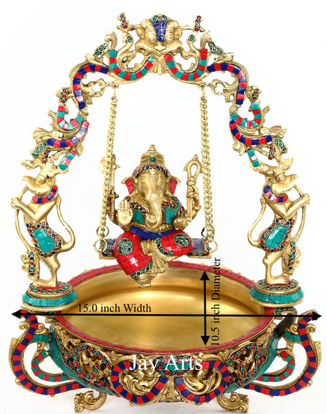 Jhoola Ganesh Urli - Lord Ganesha on a swing with a Urli