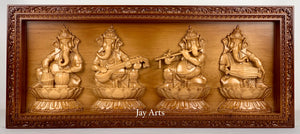 Lord Ganesh Musical Panel 12" x 28" - A wood panel of the Musical Vignahartas