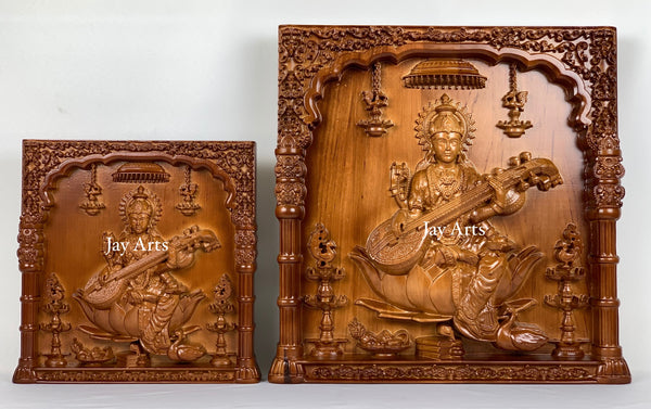 Goddess Saraswathi - Alder wood panel