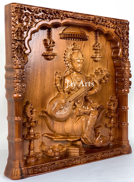 Goddess Saraswathi - Alder wood panel
