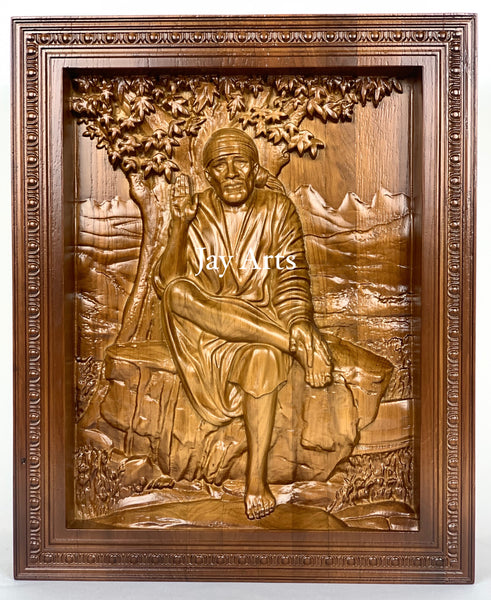 Sai Baba - Oak wood panel