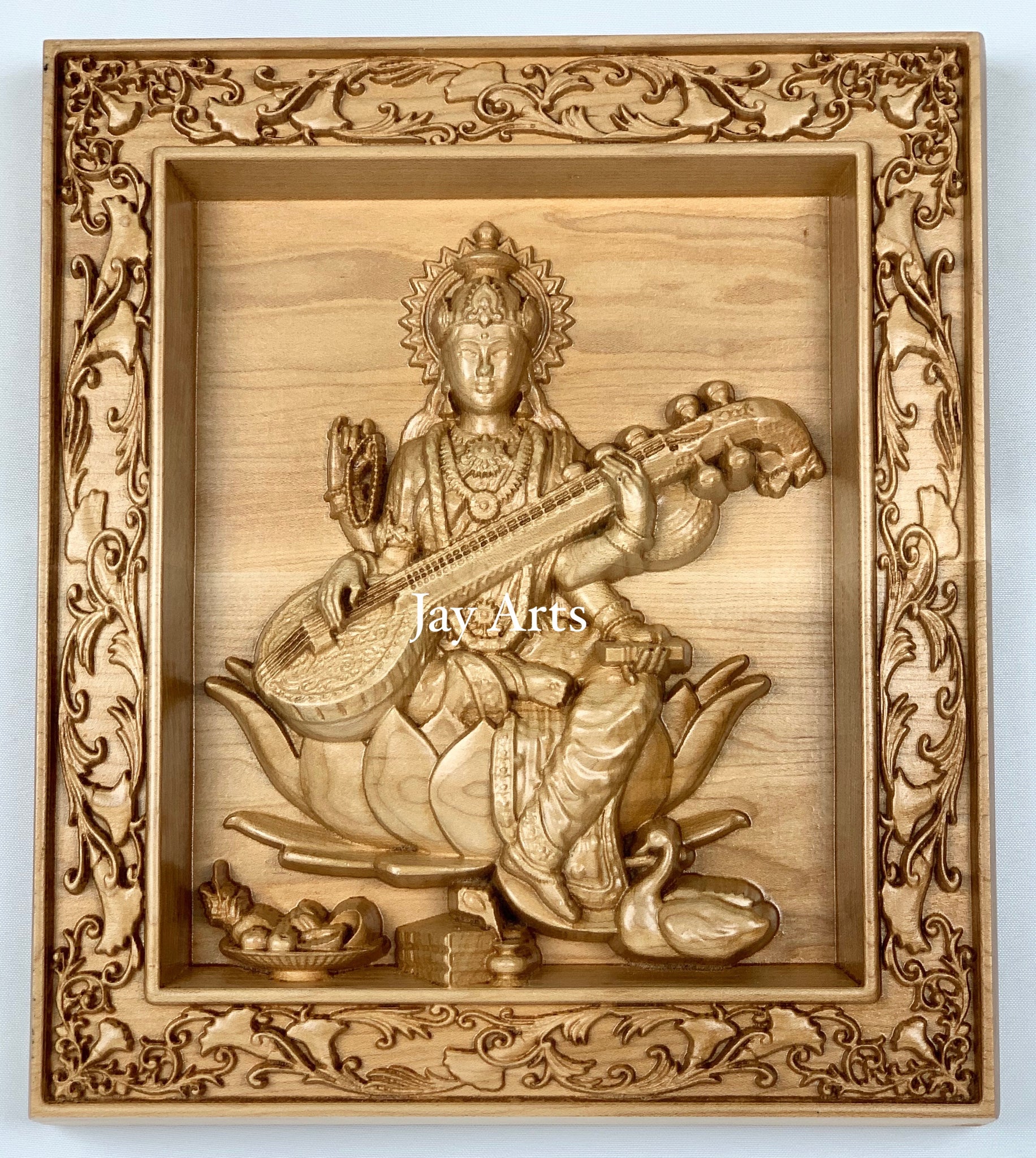 Goddess Saraswathi - Maple wood panel