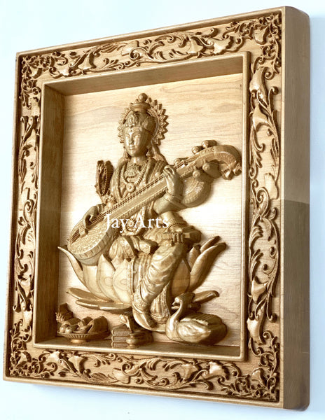 Goddess Saraswathi - Maple wood panel