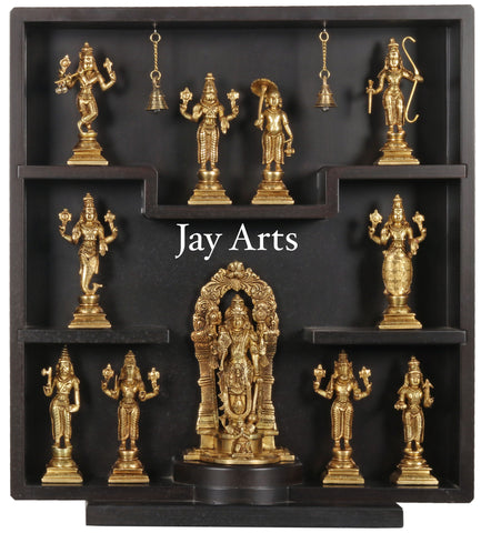 Dasavataram - Lord Vishnu and His Ten Incarnations in a wooden frame (square panel)
